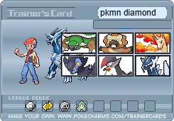 a pokemon trainer card with a male trainer on the left and the team on the right, the team has torterra, bibarel, rapidash, luxray, staraptor and dialga